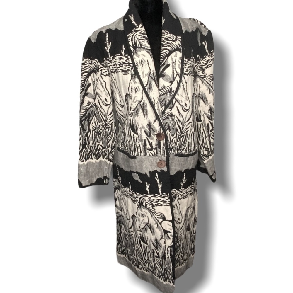 COTTON HORSE PRINT BLANKET COAT 80’S SOUTHWESTERN